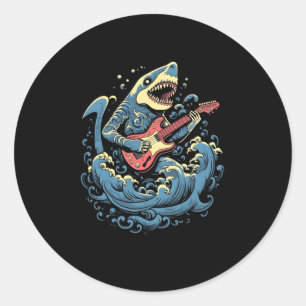 Sticker Rond Requin Jouer Guitare Guitariste Baid Requin