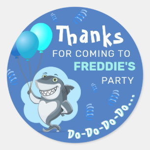 Sticker Rond Requin Mignon Anniversaire Ballons Bleus