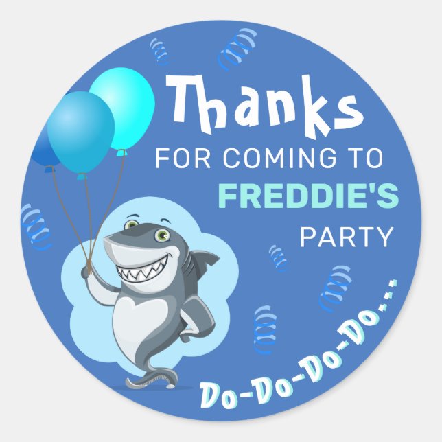 Sticker Rond Requin mignon | Ballons Bleus Anniversaire (Devant)