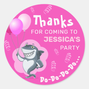 Sticker Rond Requin mignon   Ballons roses Anniversaire