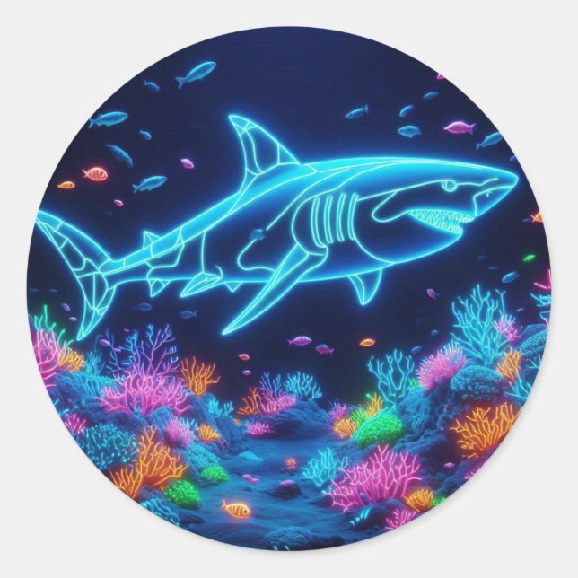 Sticker Rond Requin néon coloré (Devant)