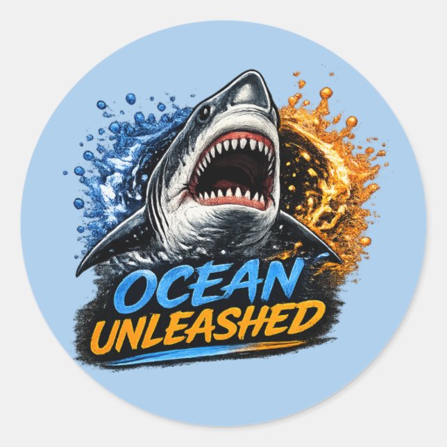 Sticker Rond Requin Ocean Unleashed – Éclaboussure Audacieuse B (Devant)