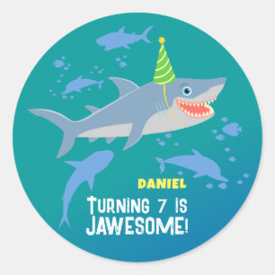 Sticker Rond Requin souriant sous la mer garçon fête d'annivers