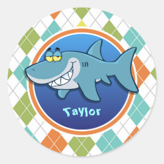 Sticker Rond Requin sur Motif Jacquard coloré