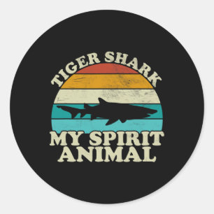 Sticker Rond Requin Tigre Mon Animal Spirituel - Poisson Vintag