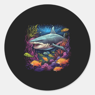 Sticker Rond requin tigre Océan marin requin sous-marin