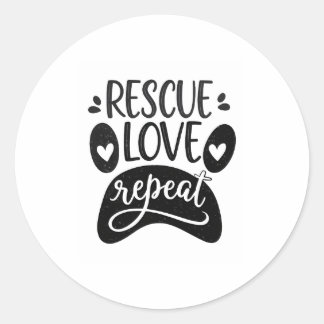 Sticker Rond Rescue Love Repeat Dog Paw Tee