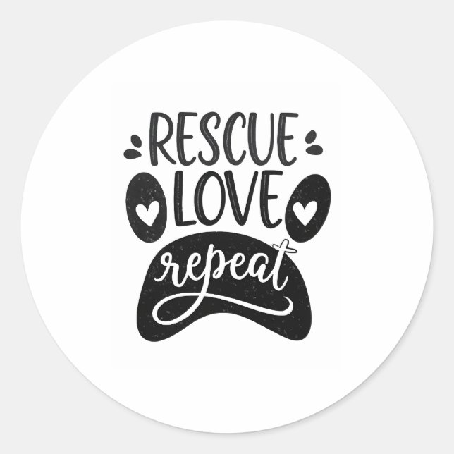 Sticker Rond Rescue Love Repeat Dog Paw Tee (Devant)