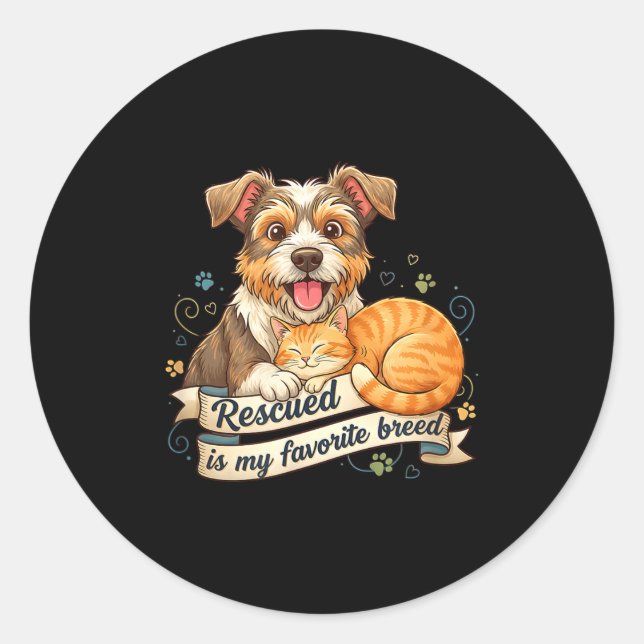 Sticker Rond Rescued Is My Favorite Breed Dog Cat Pet Adoption  (Devant)