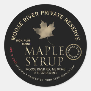 Sticker Rond Réserve privée Sirop d'érable noir avec feuille d'
