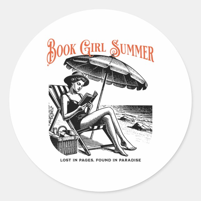 Sticker Rond Réserver Fille Summer Beach Vacation Lecture Réser (Devant)