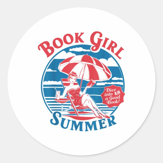 Sticker Rond Réserver Fille Summer Femmes Rétro Réserver Vacanc (Devant)