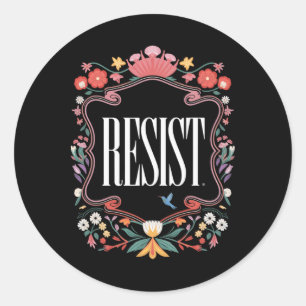 Sticker Rond Résister à la protestation florale Trump contre Tr