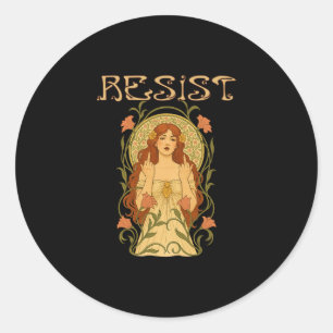 Sticker Rond Résister Art Nouveau Mucha Anti Trump Femmes Fémin