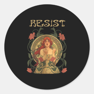 Sticker Rond Résister Art Nouveau Mucha Anti-trump Femmes Fémin