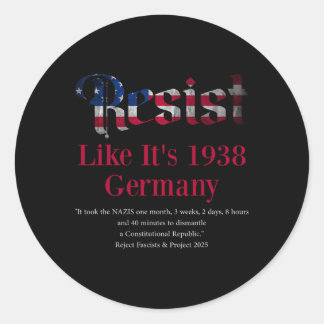 Sticker Rond Résister Citation Pritker Allemagne 1938 Rejeter l