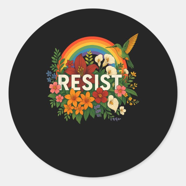 Sticker Rond Résistez à l'opposition florale à Trump (Devant)