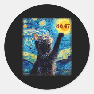 Sticker Rond Résistez à Trump 8647 Van Gogh Nuit étoilée Chat n