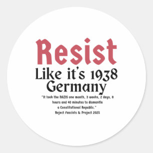 Sticker Rond Résistez comme c'est 1938 Allemagne 6