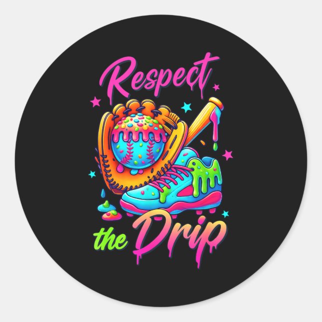 Sticker Rond Respect The Drip Cool Ice Cream Drip Style For Boy (Devant)