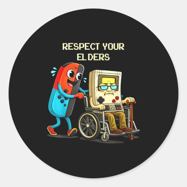 Sticker Rond Respect Your Elders Funny Retro Gaming  (Devant)