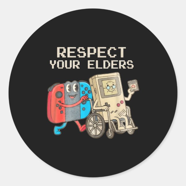 Sticker Rond Respect Your Elders Gaming Control Retro Funny Gam (Devant)