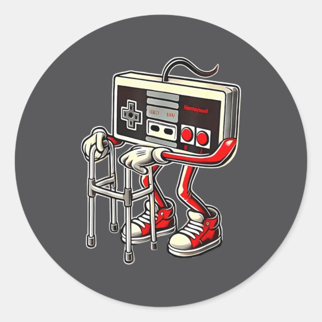 Sticker Rond Respect Your Elders Retro Gaming Funny Gamer Contr (Devant)