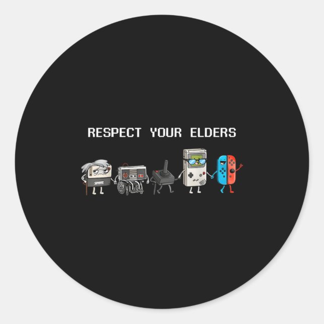 Sticker Rond Respect Your Elders Retro Gaming Funny Gamer Contr (Devant)