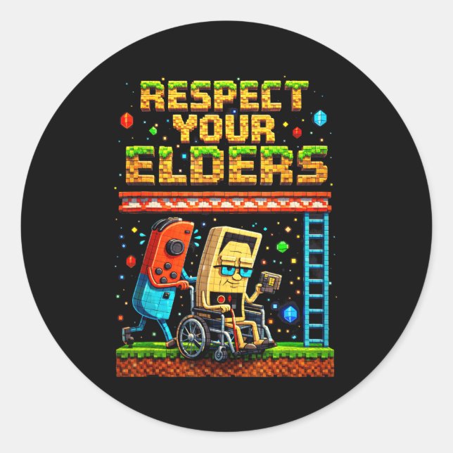 Sticker Rond Respect Your Elders Retro Gaming Xel Gamer Control (Devant)