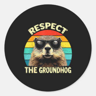 Sticker Rond Respecter l'amant du groundhog vintage animal sol 