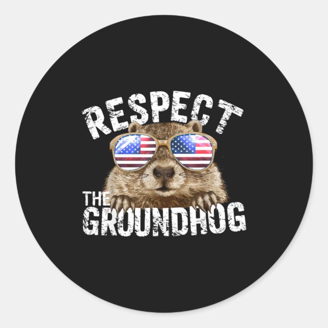 Sticker Rond Respectez le groundhog drôle Ground-hog Day Drapea (Devant)