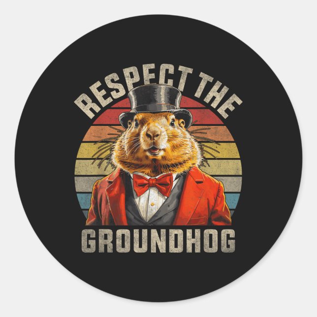 Sticker Rond Respectez le Groundhog Ground Hog Retro Sunset Gro (Devant)