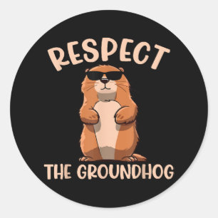 Sticker Rond Respectez Le Jour De La Marmotte De Fond - Woodchu
