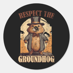 Sticker Rond Respectez Le Jour De La Marmotte De Terre Drôle _9