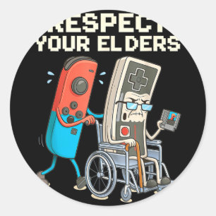 Sticker Rond Respectez les anciens jeu rétro drôle manette de j