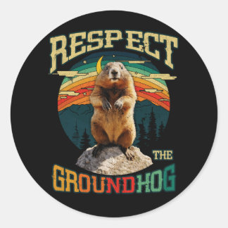 Sticker Rond Respectez vintage la marmotte Funny Woodchuck Grou