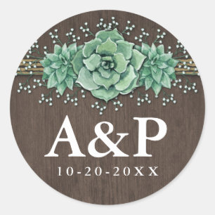 Sticker Rond Respiration de bébé succulent Mariage rustique Fav