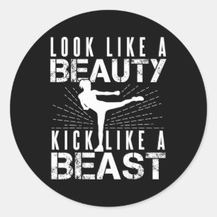Sticker Rond Ressembler à Beauté Kick Comme Bête Kickboxer Athl