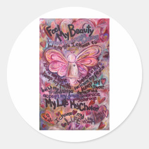 Sticker Rond Ressentez ma beauté Ange du cancer rose rose