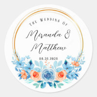 Ressort Aquarelle Bleu Orange Florals Mariage Or
