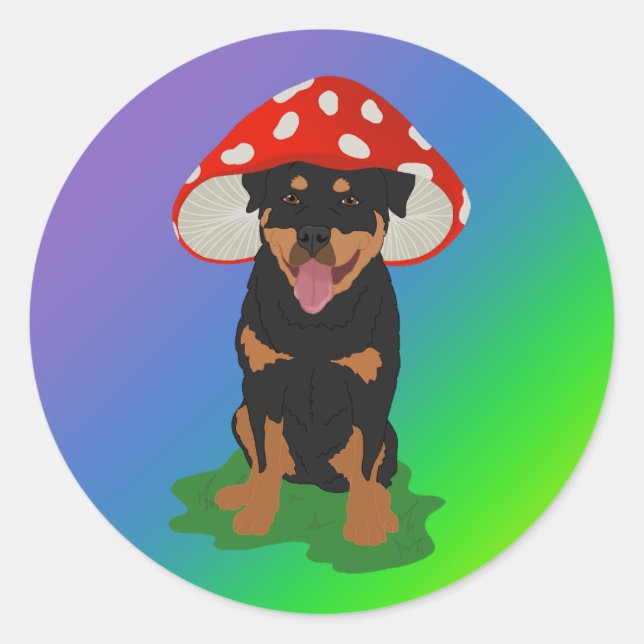 Sticker Rond Ressort de champignon Rottweiler personnalisable (Devant)
