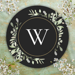 Sticker Rond Ressort Feuille Monogramme vert initial