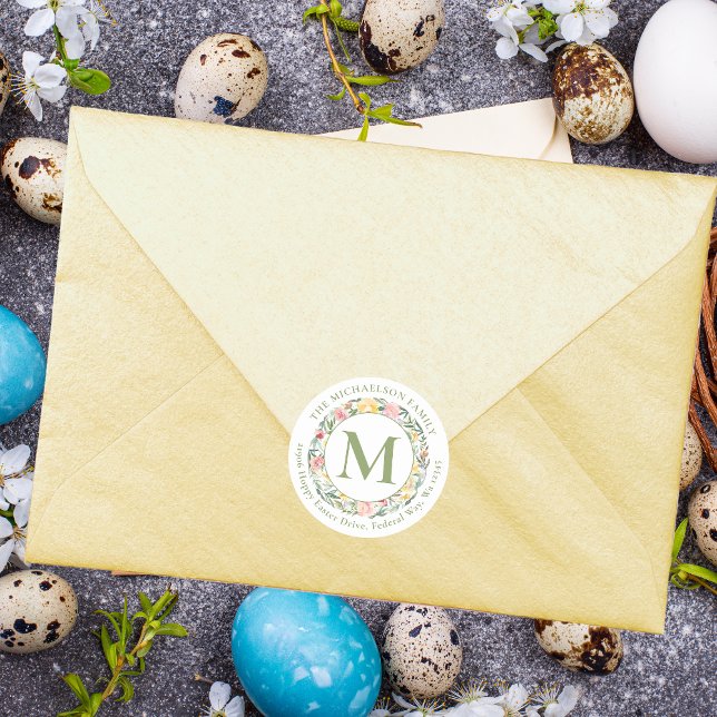 Sticker Rond Ressort Monogramme Aquarelle Florale (Spring Monogram Watercolor Floral Classic Round Sticker)