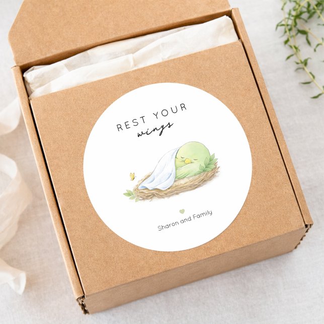 Sticker Rond Rest Your Wings Personalized Cancer Support   (Personalized Rest Your Wings Care Package Stickers)