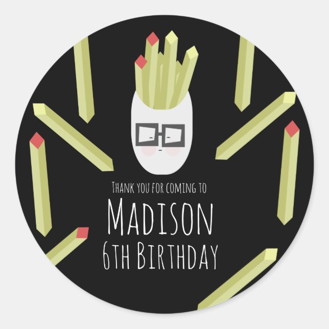 Sticker Rond Restaurant de frites mignon pour fête d'anniversai (Devant)