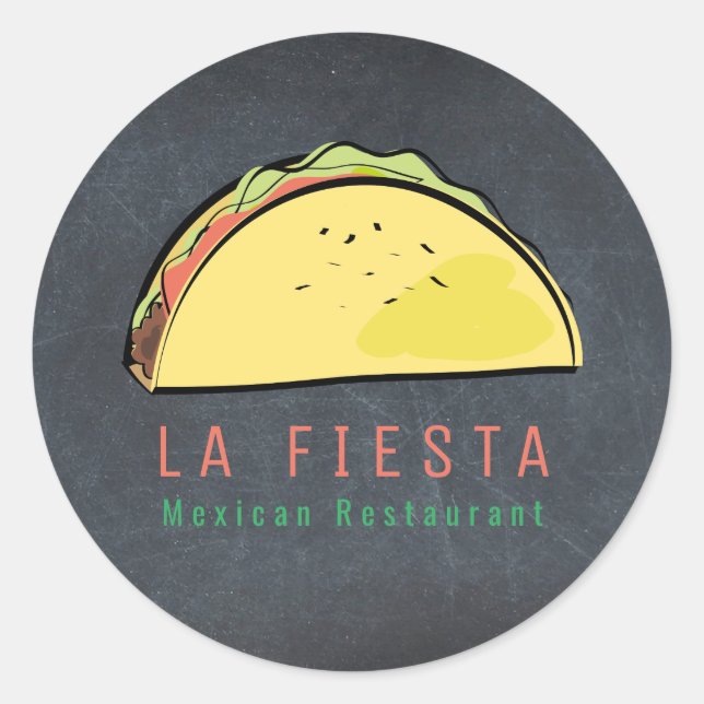 Sticker Rond Restaurant Mexicain Moderne Noir Entreprise (Devant)