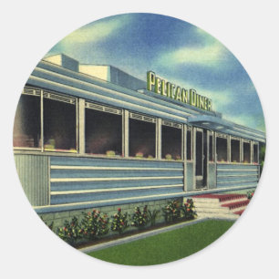Sticker Rond Restaurant Rétro Vintage 50s Pelican Diner