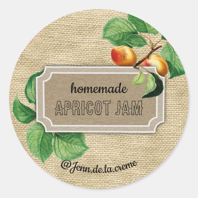 Sticker Rond Restauration de confiture d'abricot rustique (Devant)