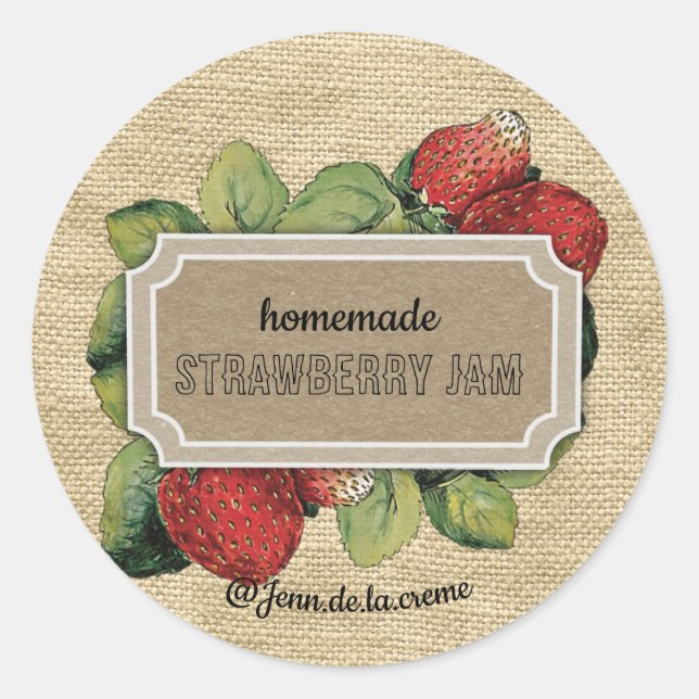 Sticker Rond Restauration de confiture de fraises rustique (Devant)