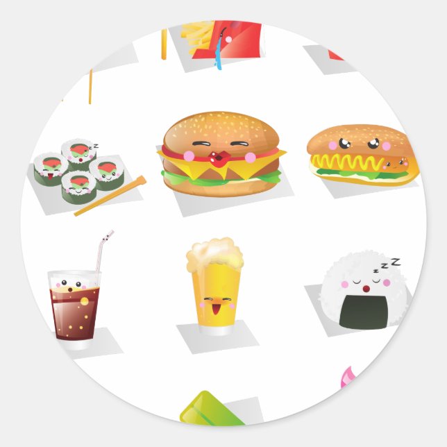 Sticker Rond restauration rapide kawaii (Devant)